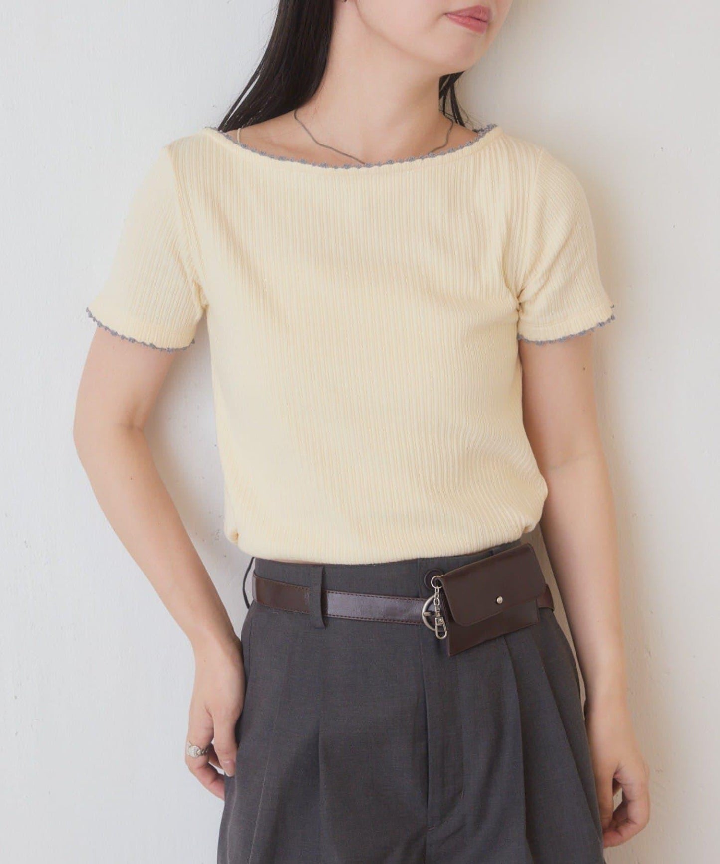 B款 鉤針蕾絲羅紋T恤