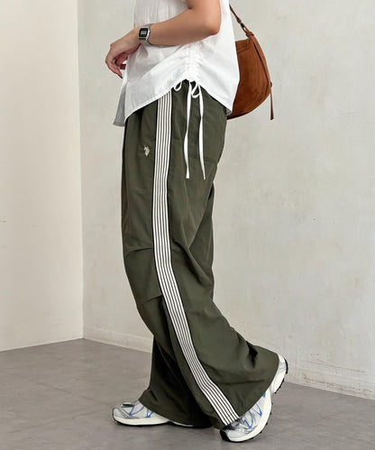U.S. POLO ASSN. 側邊條紋尼龍褶皺褲