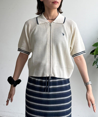 U.S. POLO ASSN. 翻領拉鍊短袖針織開衫