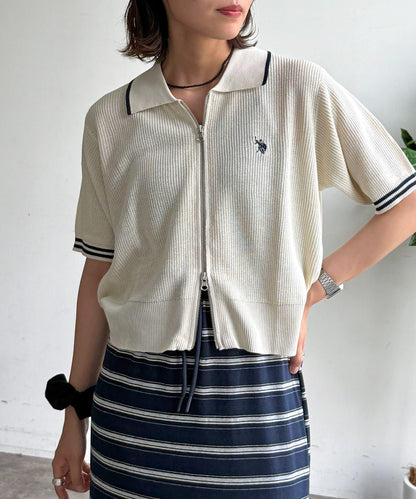U.S. POLO ASSN. 翻領拉鍊短袖針織開衫