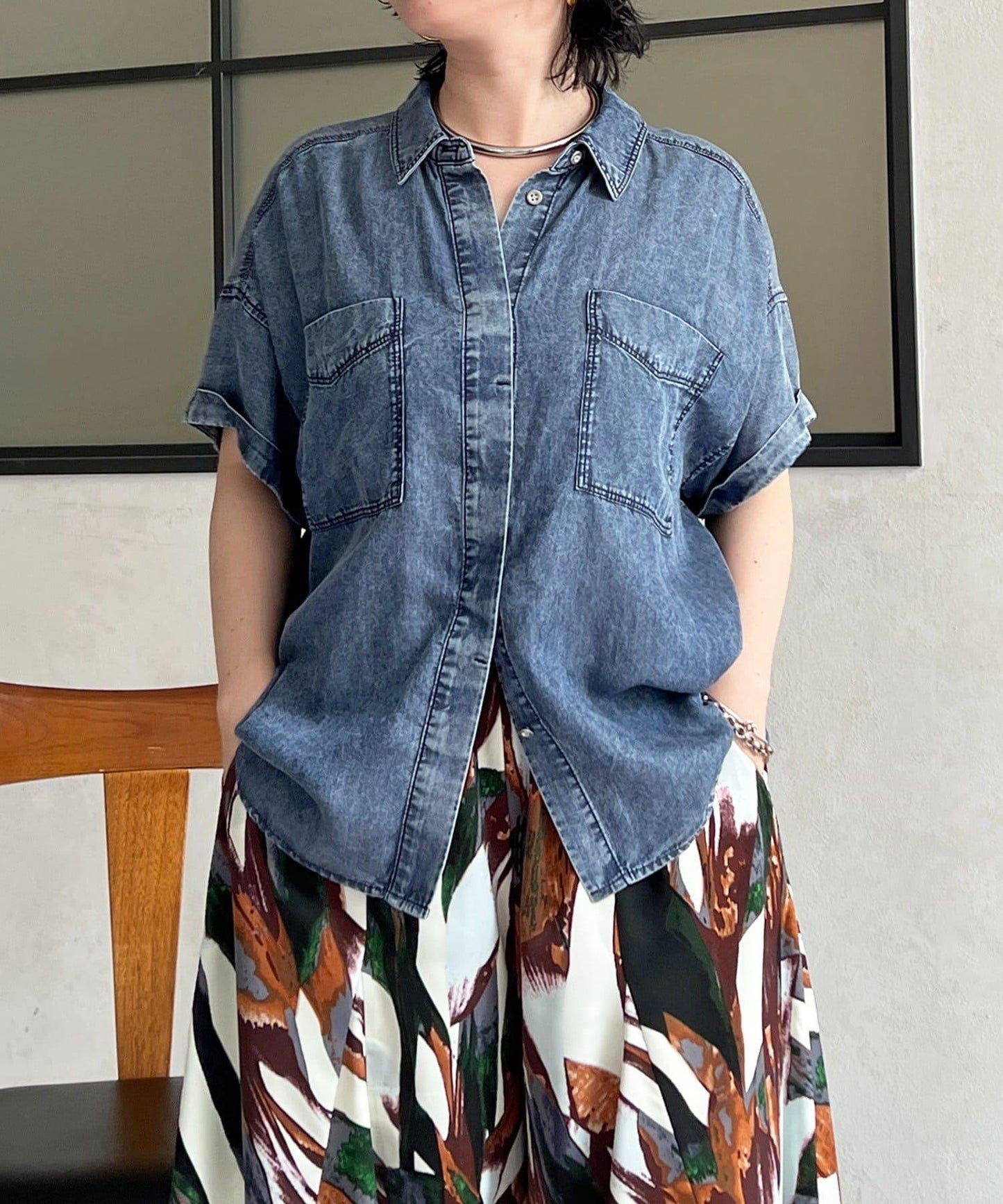 牛仔短袖襯衫