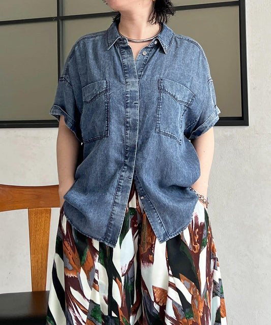 牛仔短袖襯衫