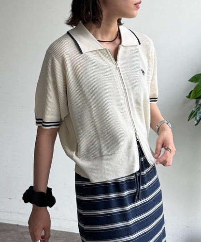 U.S. POLO ASSN. 翻領拉鍊短袖針織開衫
