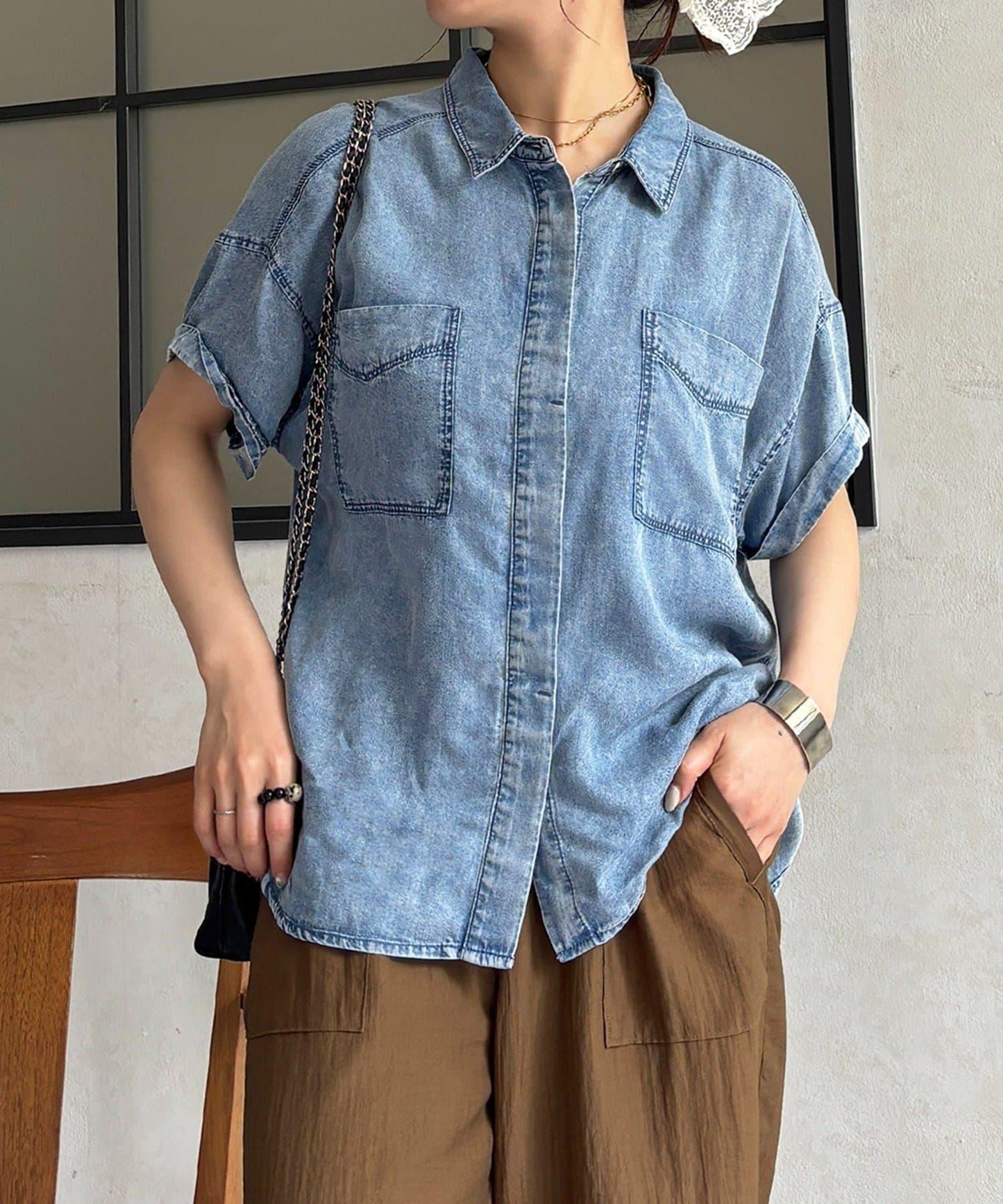 牛仔短袖襯衫