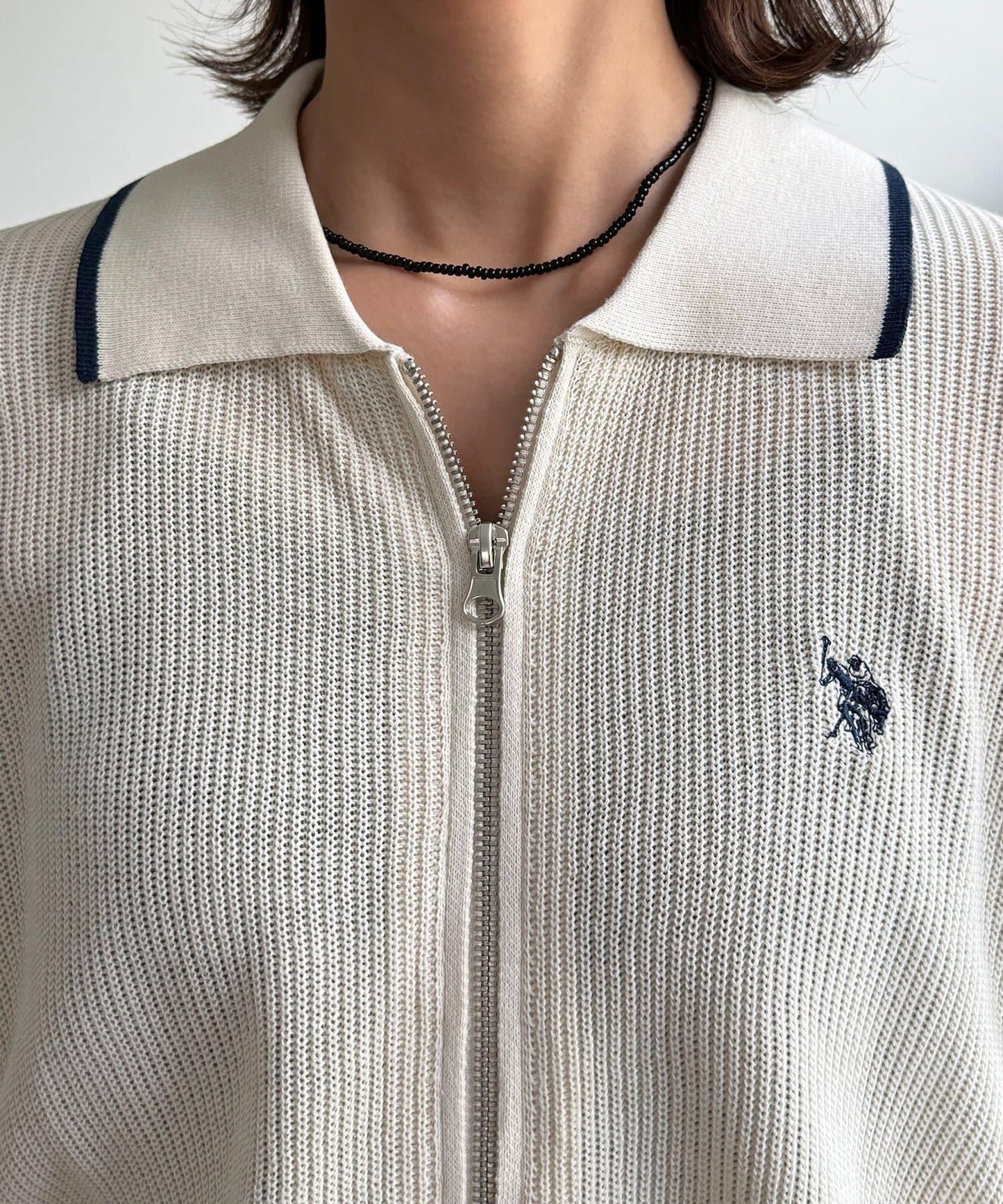 U.S. POLO ASSN. 翻領拉鍊短袖針織開衫