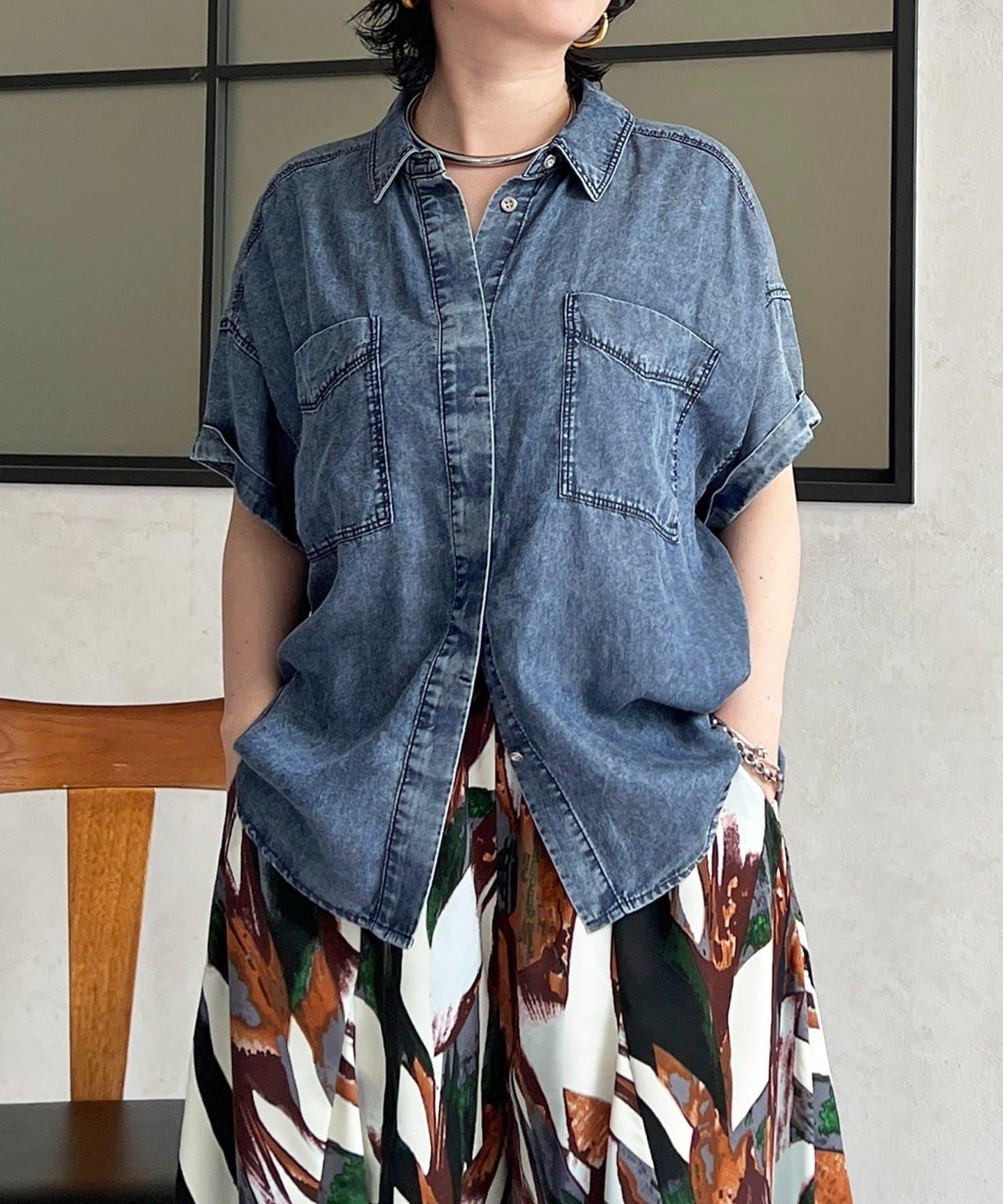 牛仔短袖襯衫