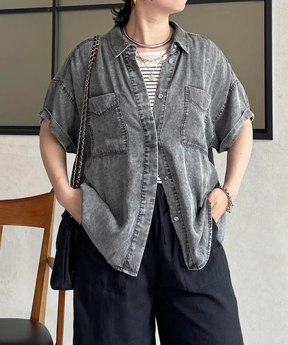 牛仔短袖襯衫