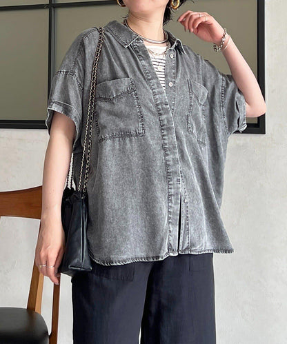 牛仔短袖襯衫