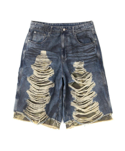 NOT4NERD Camo Layered Distressed Bermuda Denim Pants