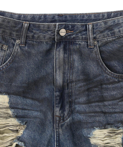 NOT4NERD Camo Layered Distressed Bermuda Denim Pants