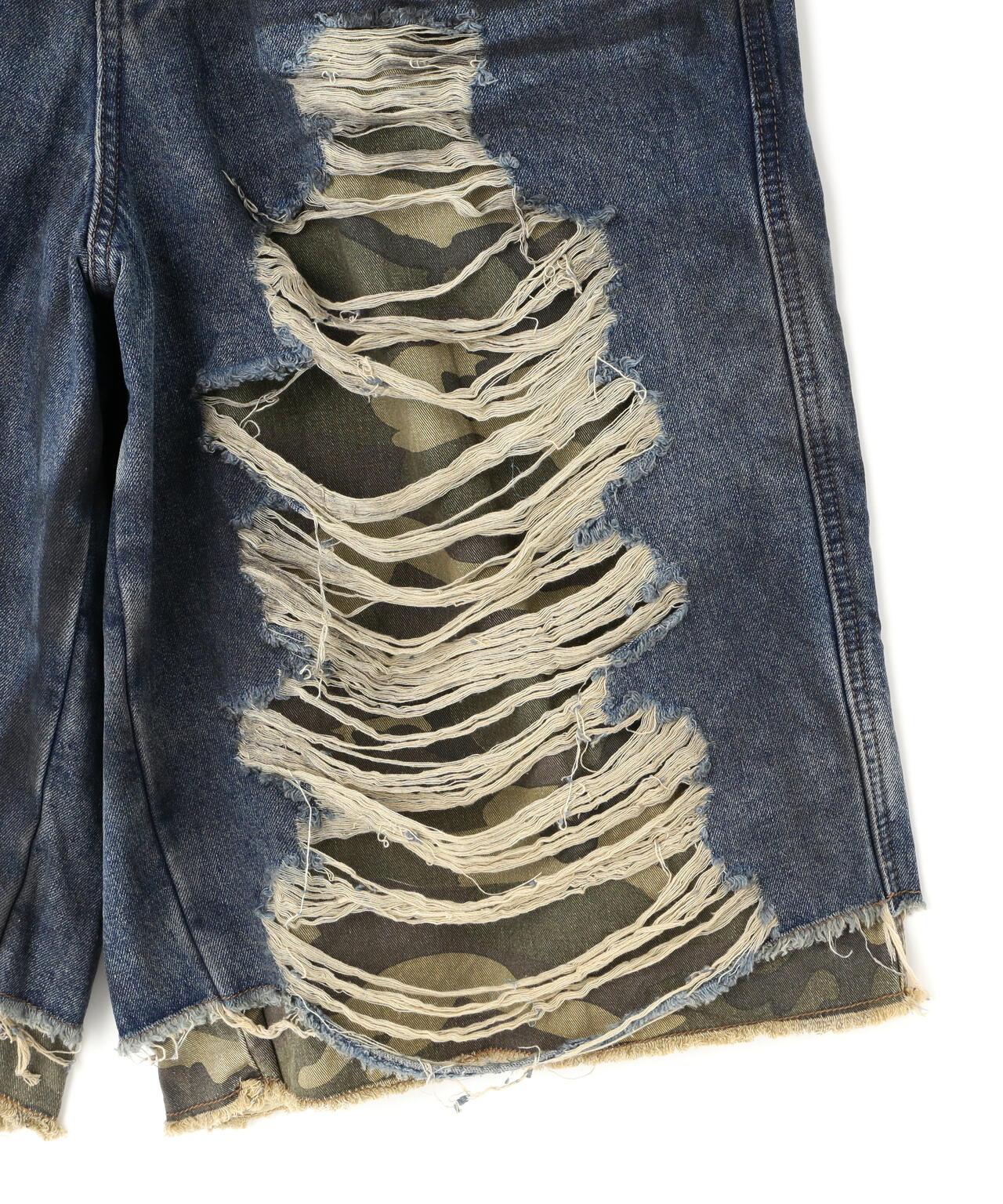 NOT4NERD Camo Layered Distressed Bermuda Denim Pants