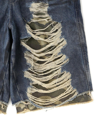 NOT4NERD Camo Layered Distressed Bermuda Denim Pants