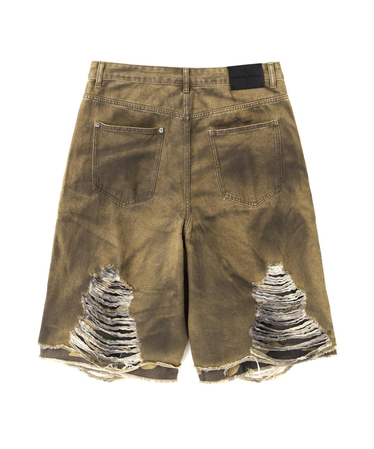 NOT4NERD Camo Layered Distressed Bermuda Denim Pants