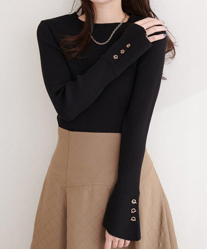 natural couture 袖口鉚釘釦圓領針織套頭衫