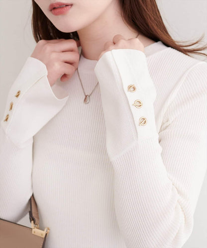 natural couture 袖口鉚釘釦圓領針織套頭衫
