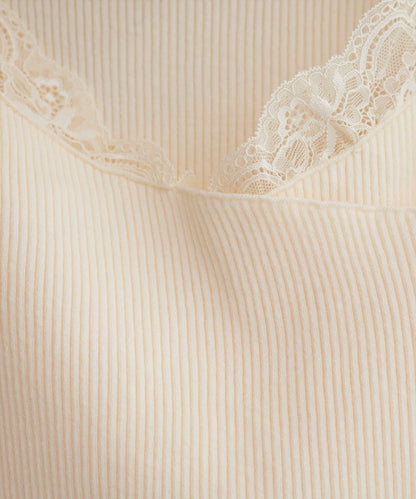 natural couture 不對稱蕾絲領羅紋針織套頭衫