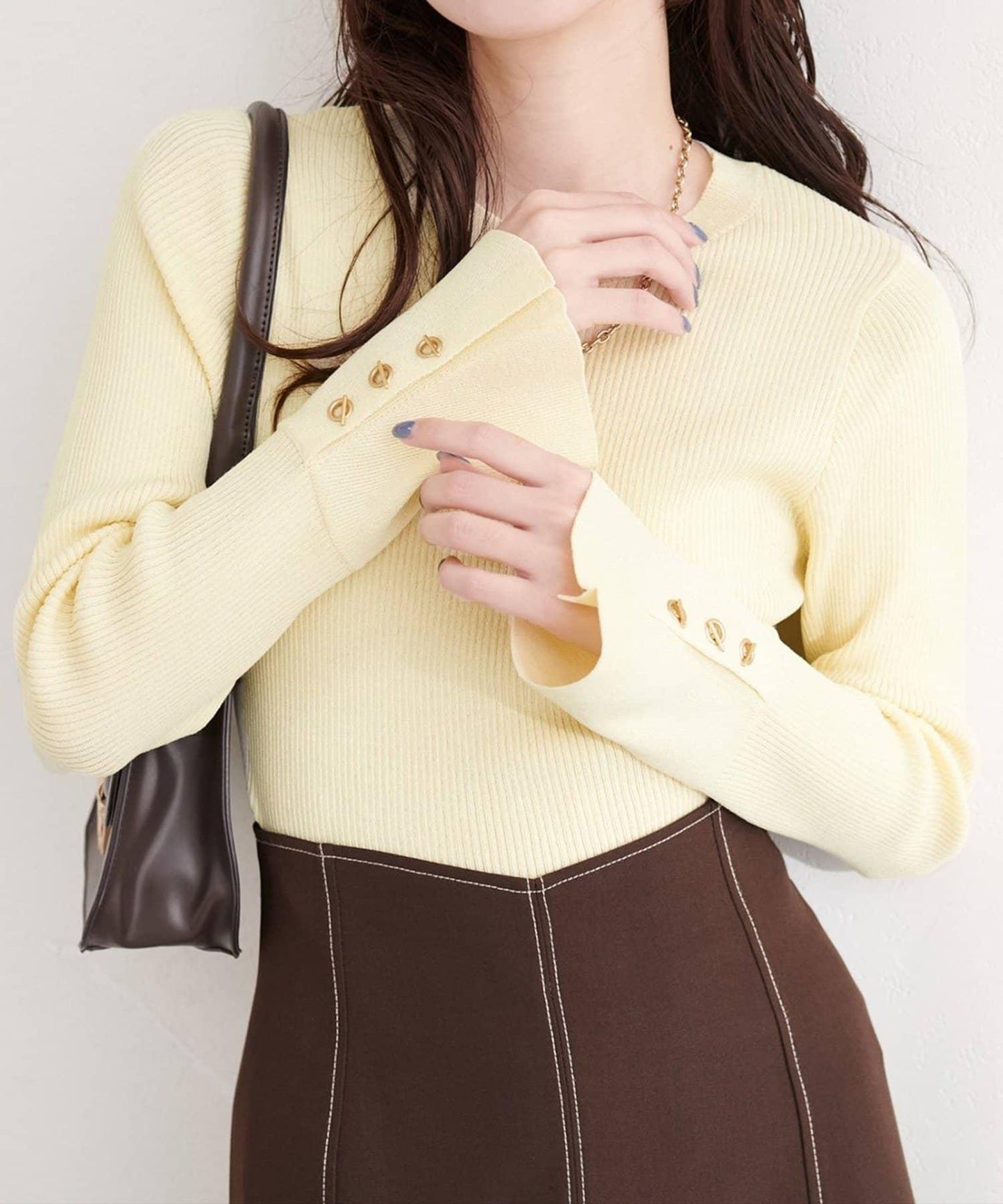 natural couture 袖口鉚釘釦圓領針織套頭衫