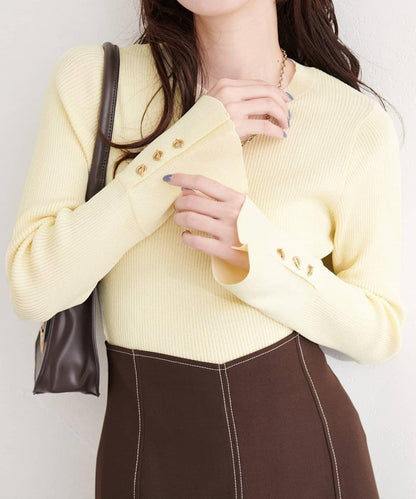 natural couture 袖口鉚釘釦圓領針織套頭衫