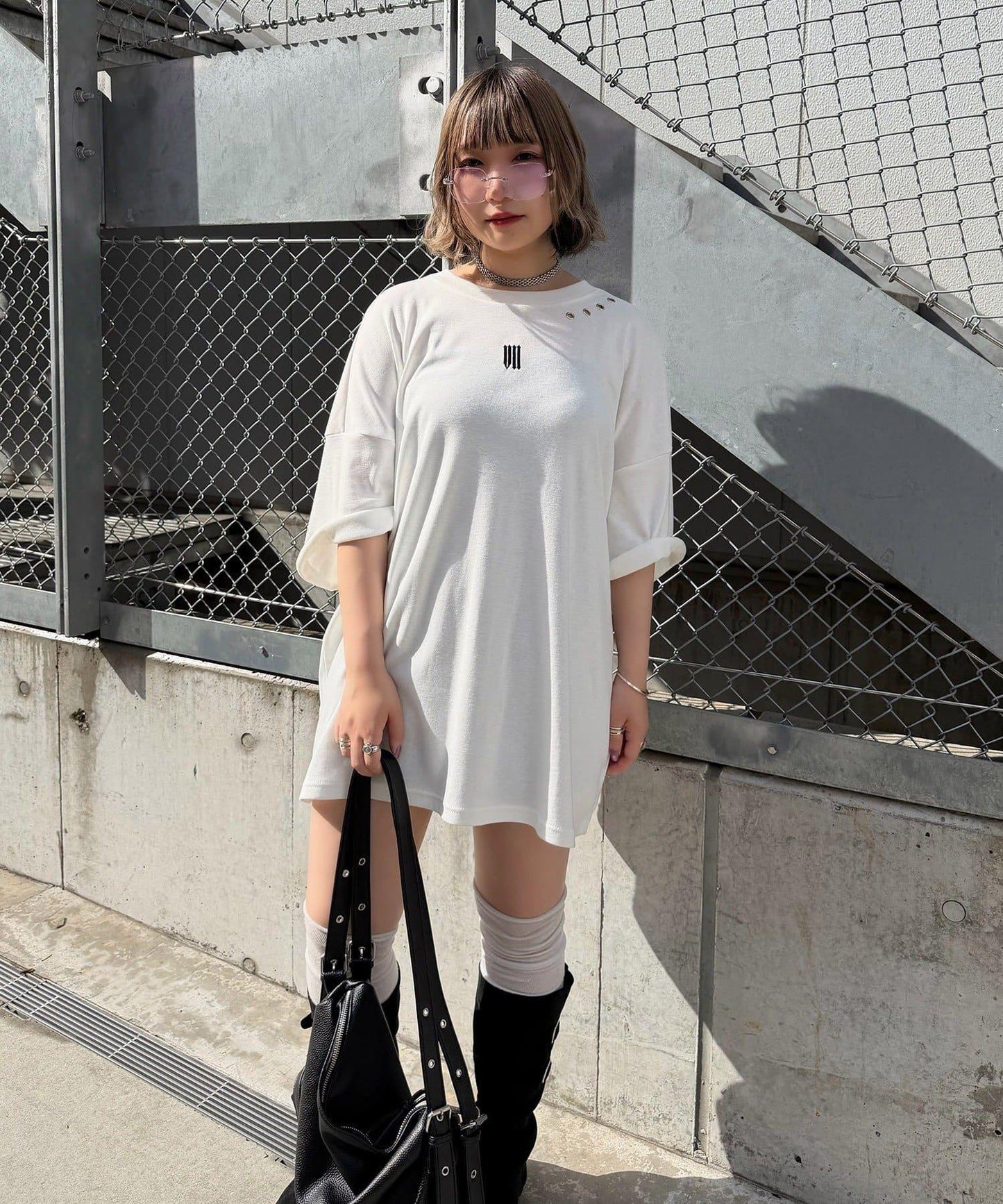 【Mavie..7】Unisex刺繡孔眼大廓形T恤