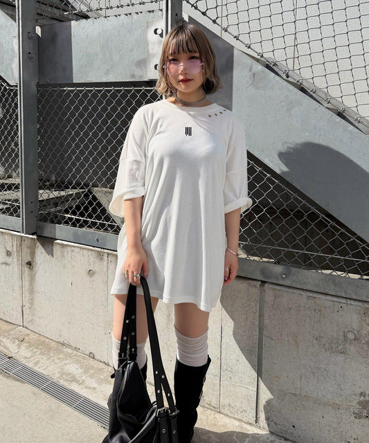 【Mavie..7】Unisex刺繡孔眼大廓形T恤