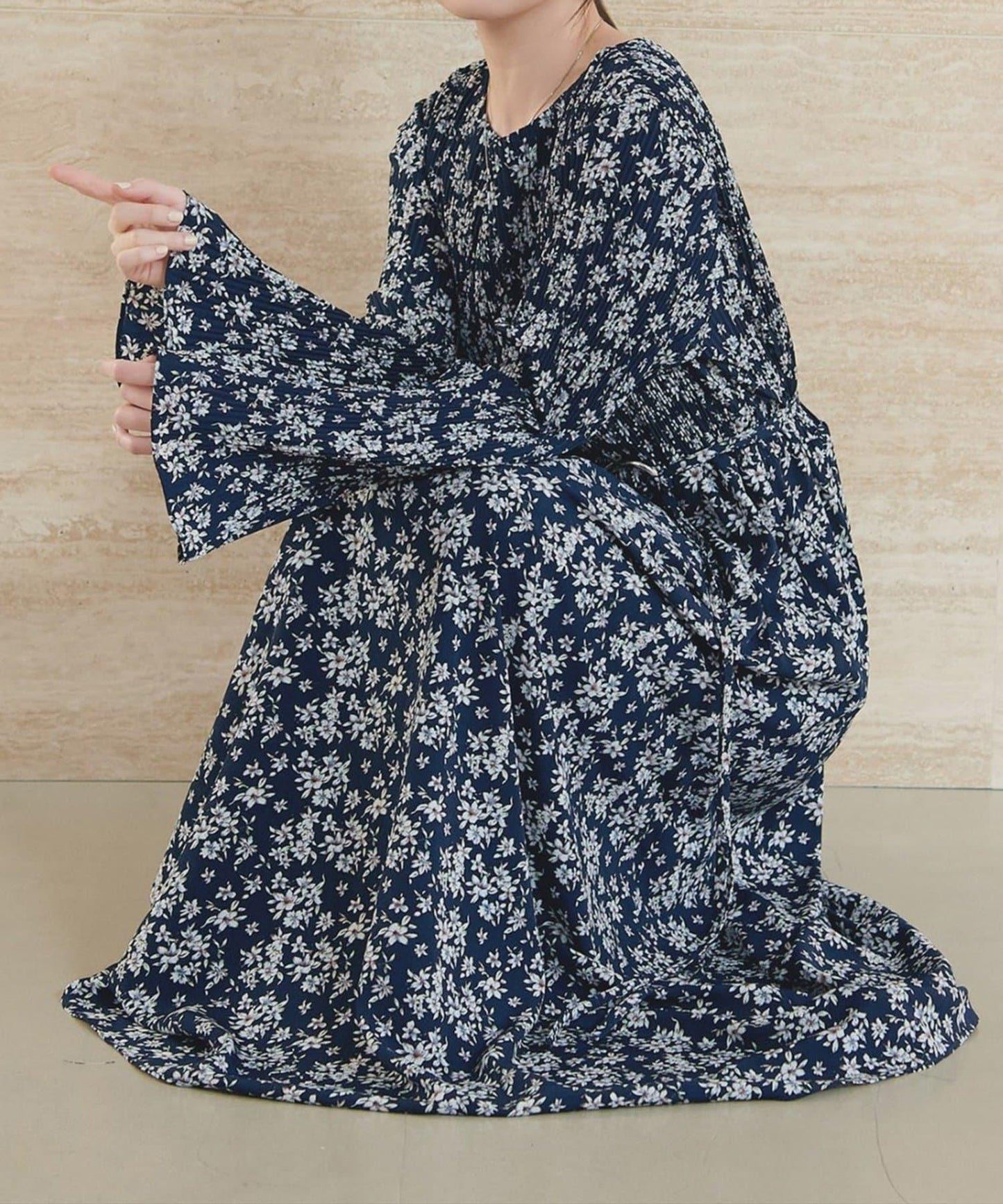 natural couture 腰帶褶皺連衣裙