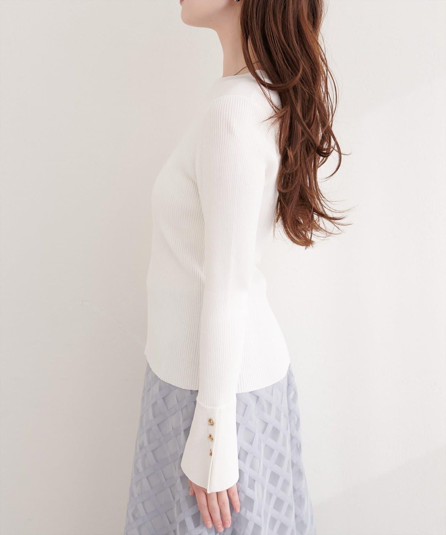 natural couture 袖口鉚釘釦圓領針織套頭衫