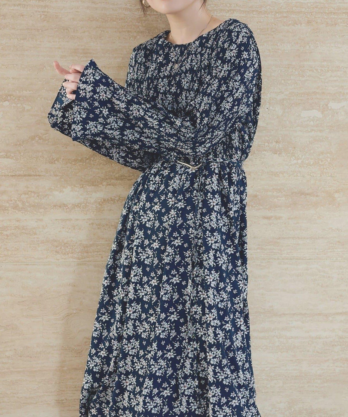 natural couture 腰帶褶皺連衣裙