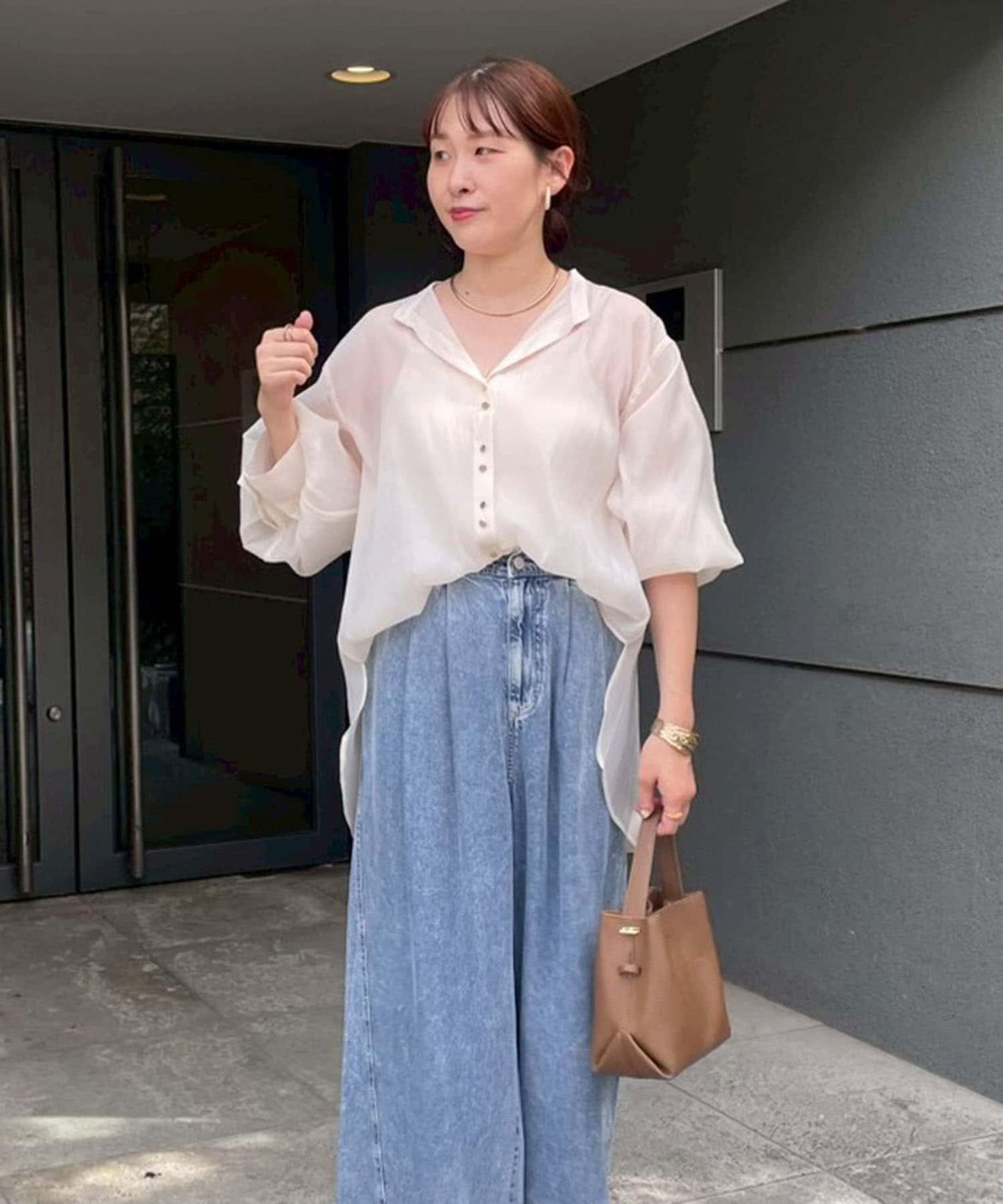 上品透視雙排扣襯衫