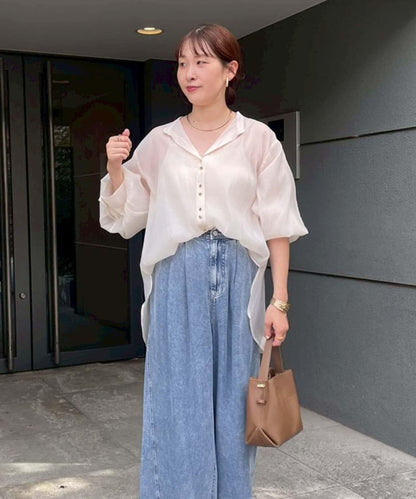 上品透視雙排扣襯衫