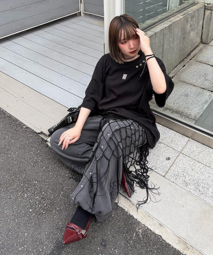 【Mavie..7】Unisex刺繡孔眼大廓形T恤
