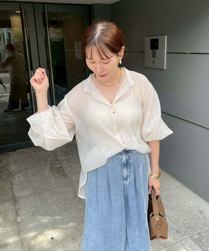 上品透視雙排扣襯衫