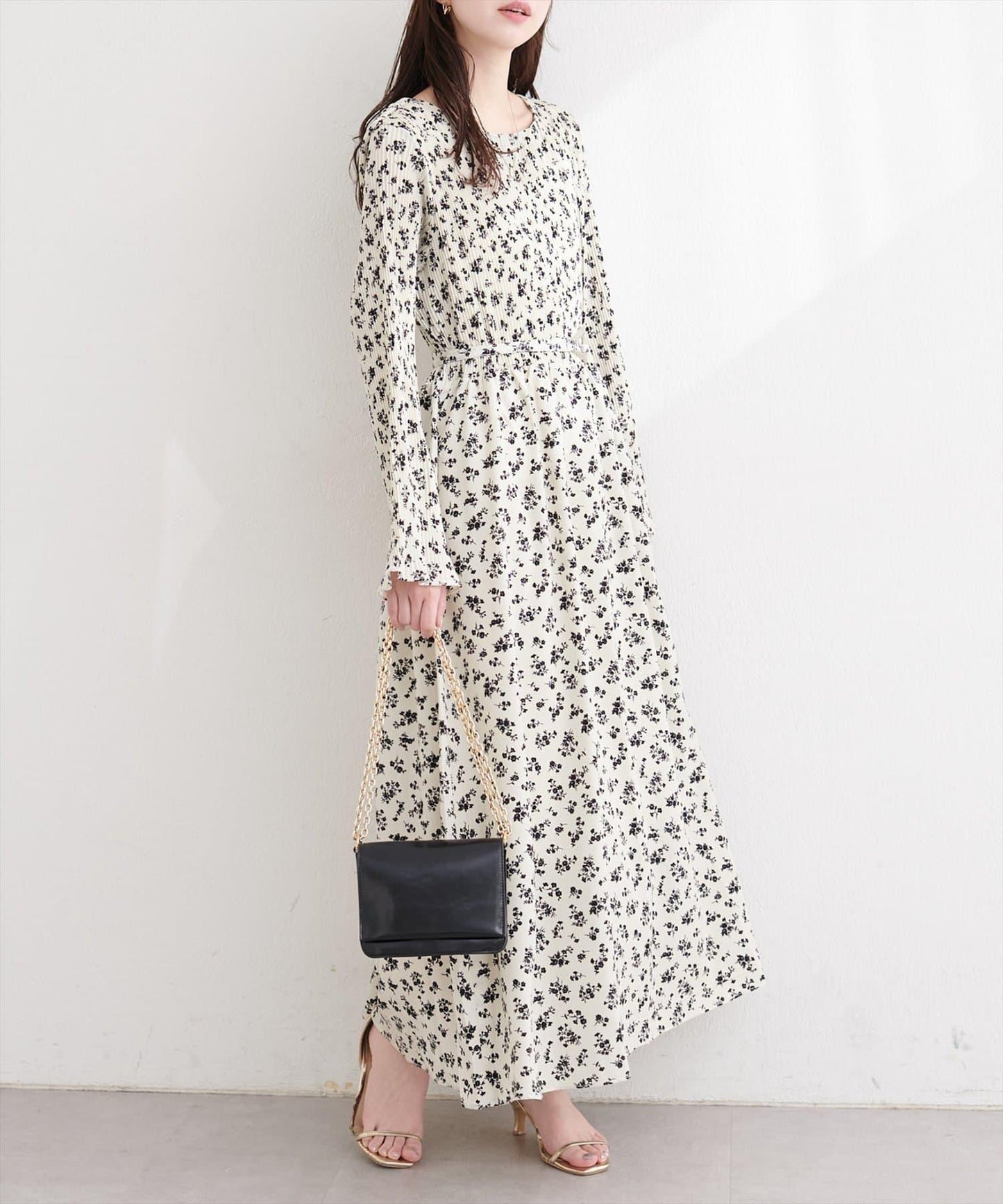 natural couture 腰帶褶皺連衣裙