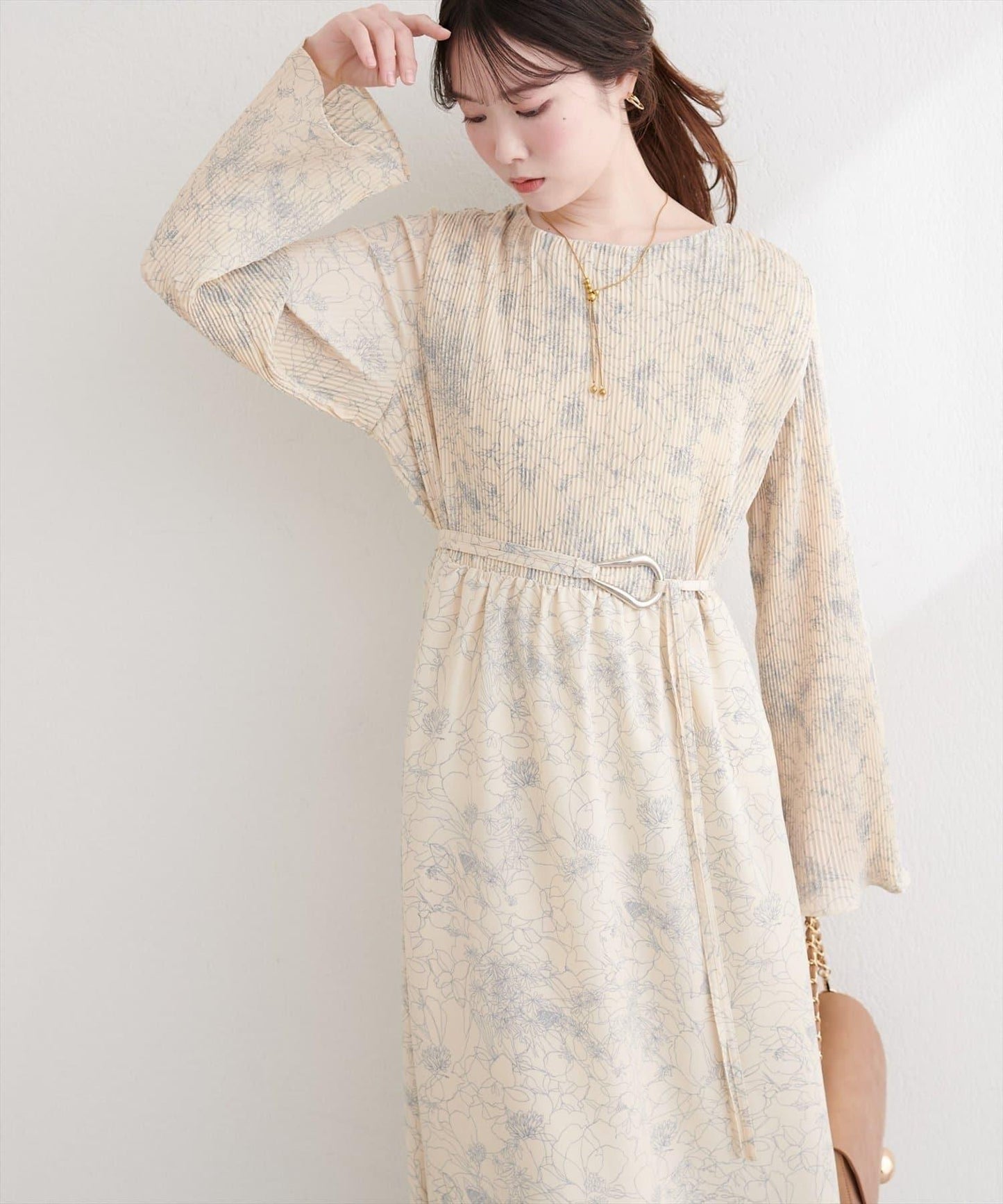 natural couture 腰帶褶皺連衣裙