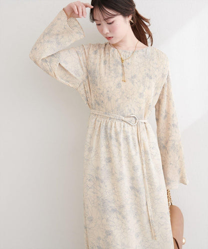 natural couture 腰帶褶皺連衣裙