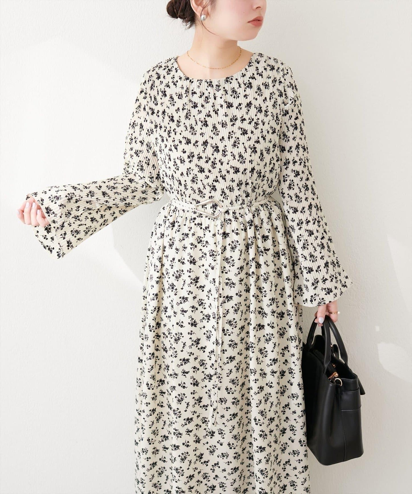 natural couture 腰帶褶皺連衣裙