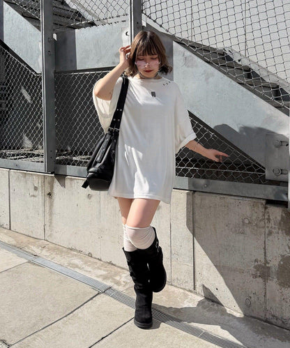 【Mavie..7】Unisex刺繡孔眼大廓形T恤