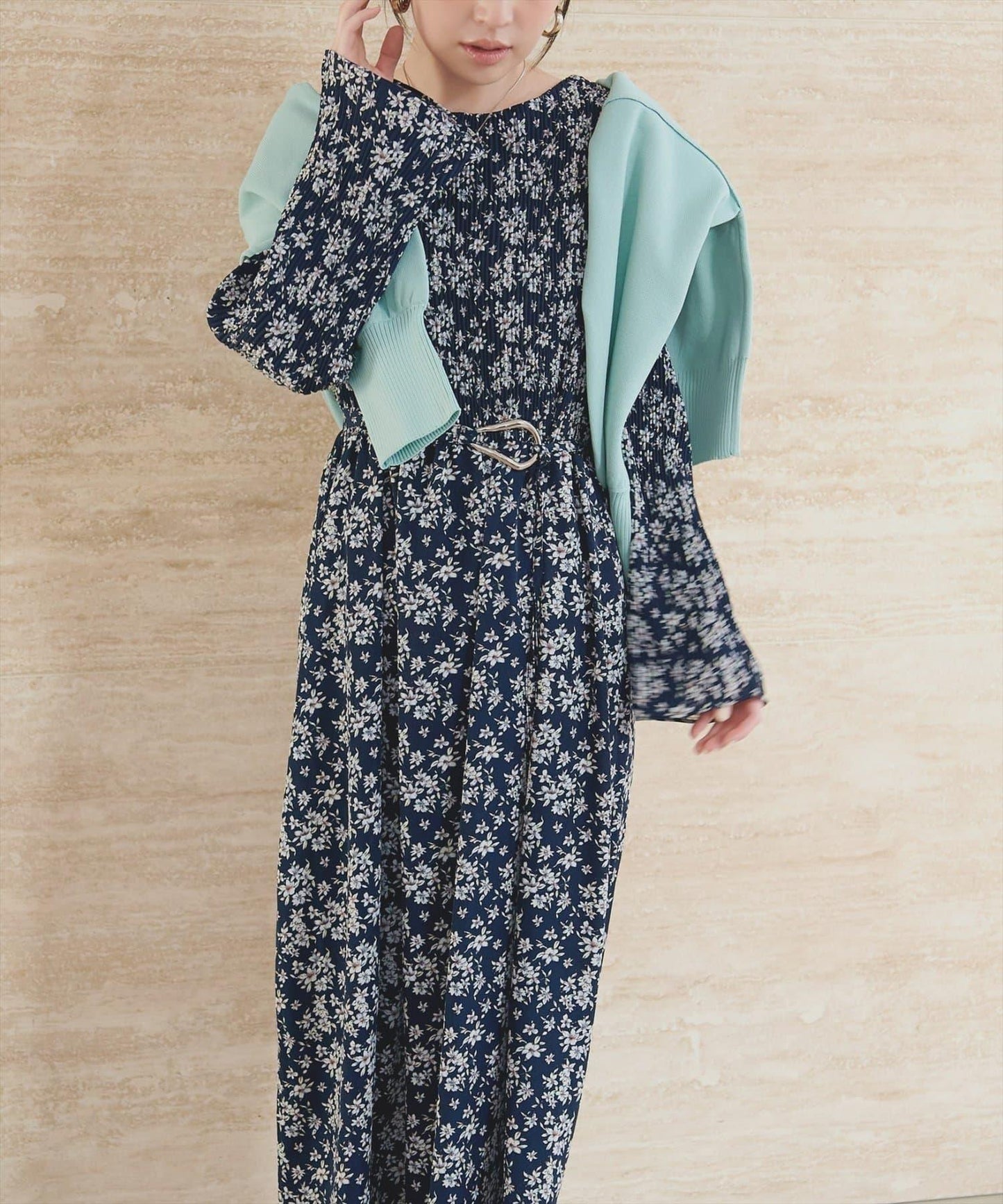 natural couture 腰帶褶皺連衣裙