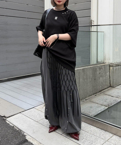 【Mavie..7】Unisex刺繡孔眼大廓形T恤