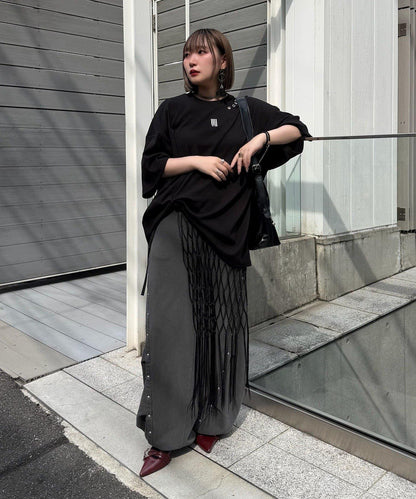 【Mavie..7】Unisex刺繡孔眼大廓形T恤