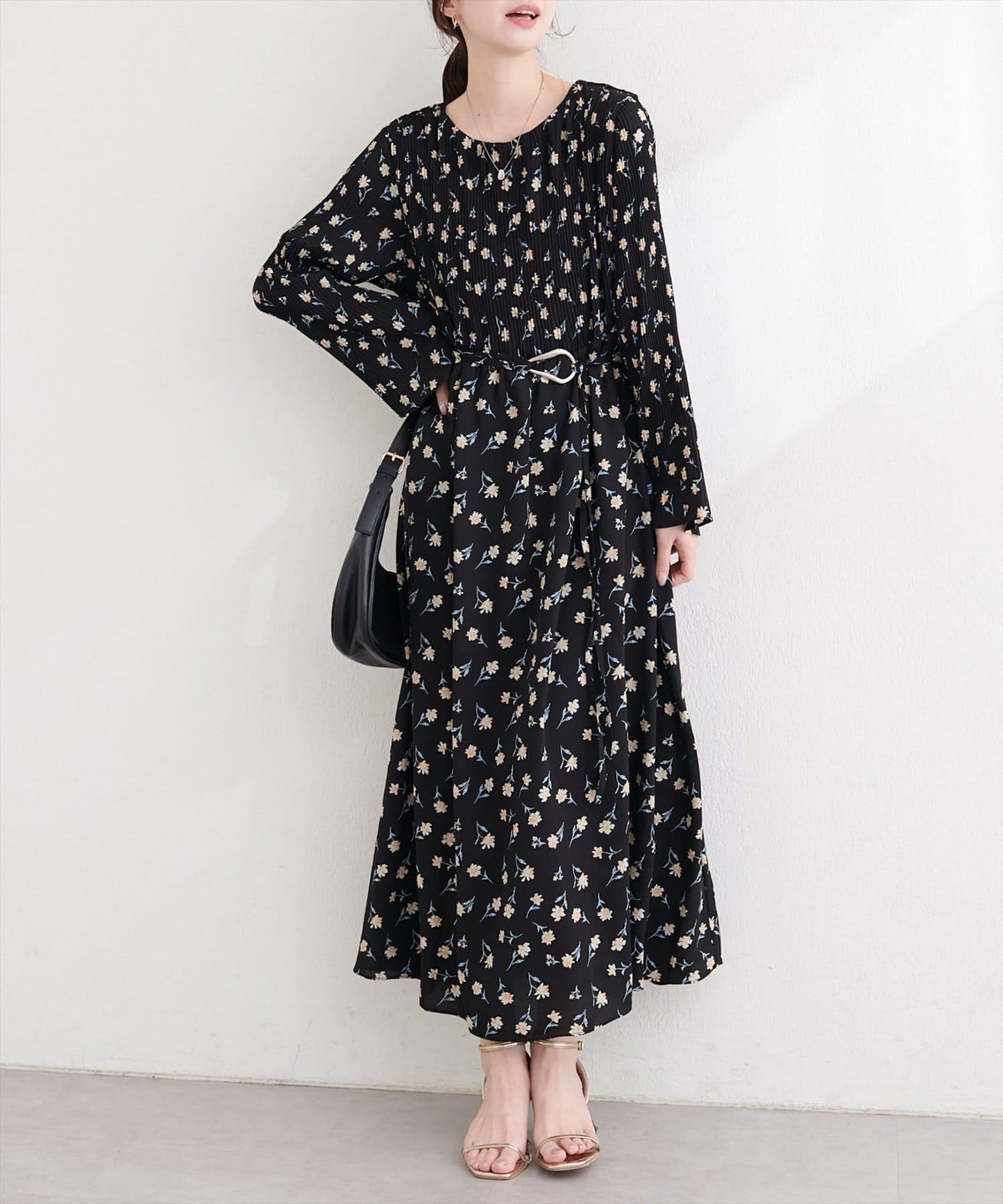 natural couture 腰帶褶皺連衣裙