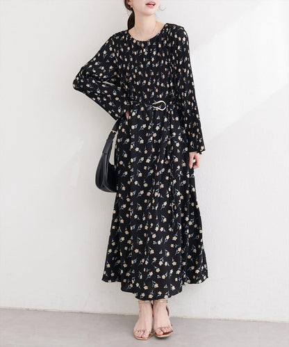 natural couture 腰帶褶皺連衣裙