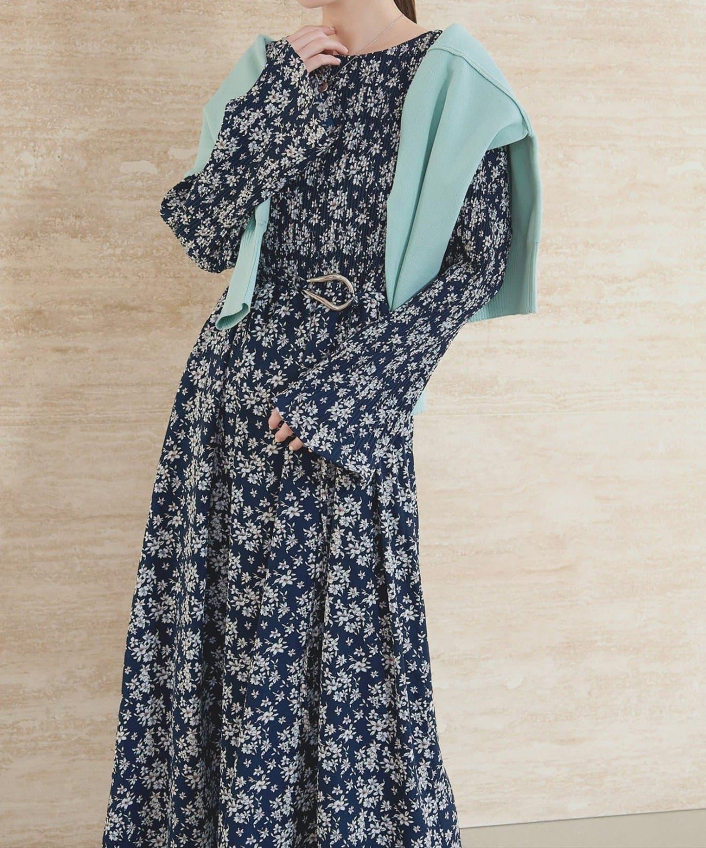 natural couture 腰帶褶皺連衣裙