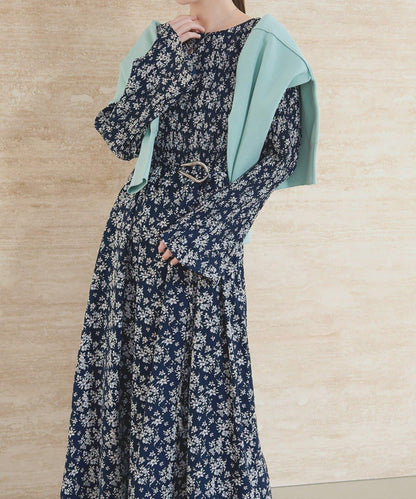 natural couture 腰帶褶皺連衣裙
