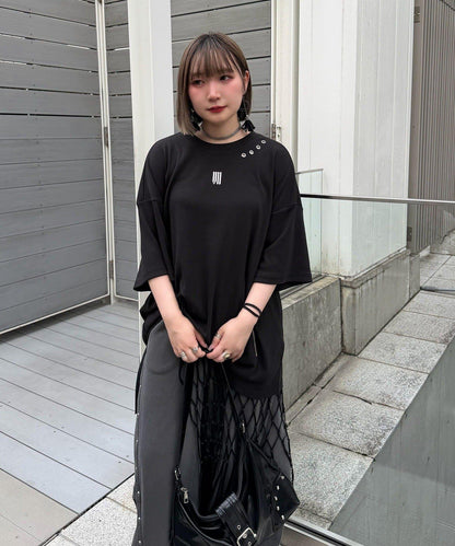 【Mavie..7】Unisex刺繡孔眼大廓形T恤
