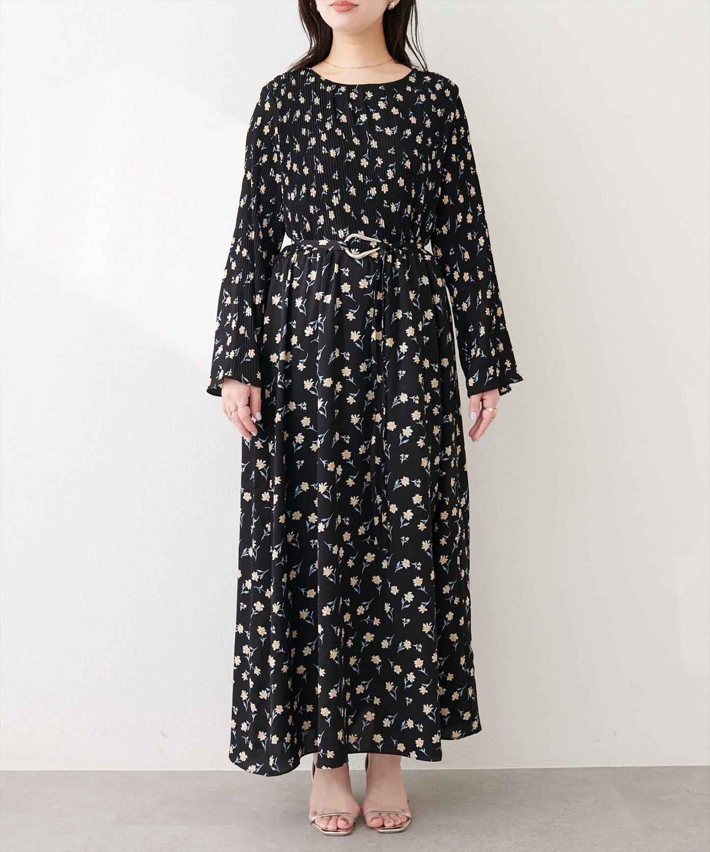 natural couture 腰帶褶皺連衣裙