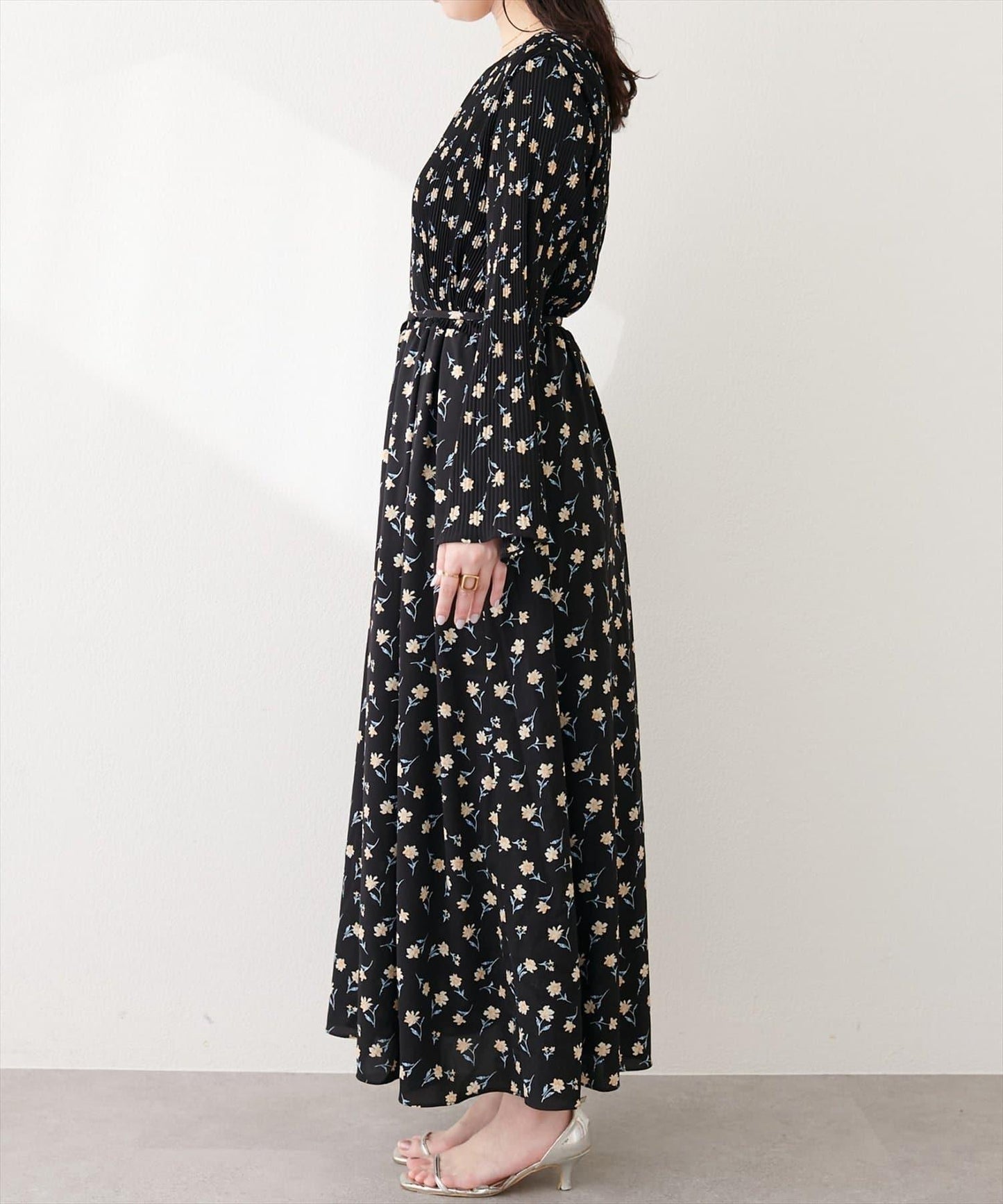 natural couture 腰帶褶皺連衣裙
