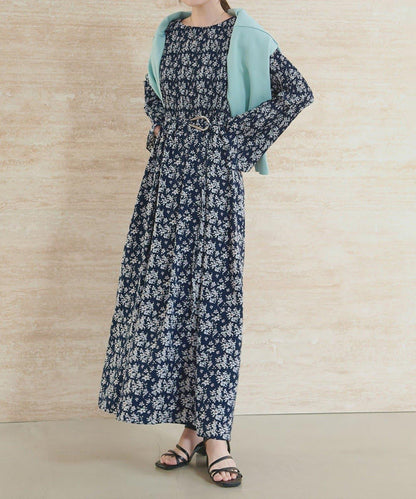 natural couture 腰帶褶皺連衣裙