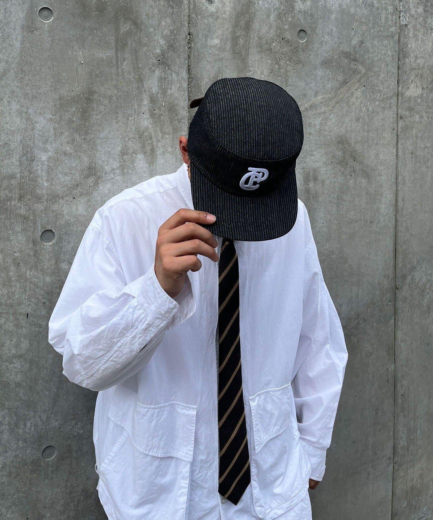 條紋工裝帽