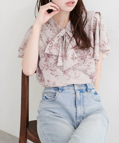natural couture 蝴蝶結繫帶花卉襯衫