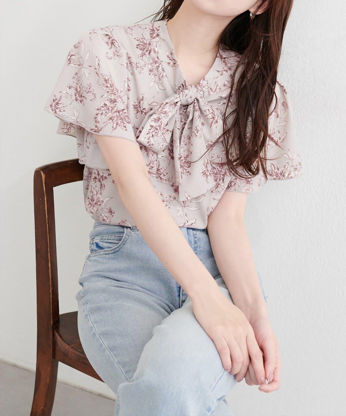 natural couture 蝴蝶結繫帶花卉襯衫